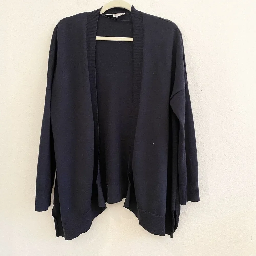 Loft Womens Black‎ Wool Blend Long Sleeve Open Front Cardigan Sweater Size L